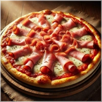 Tomatensaus, mozarella, salami