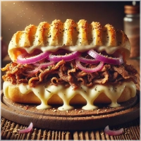 Döner, rode ui, gesmolten kaas, romige saus