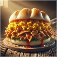 Kipdöner, gebakken ei, wortel, pittige saus