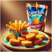 Portie kipnuggets, friet en drankje