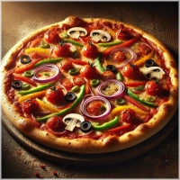 Tomatensaus, mozarella, champignons, paprika, ui, verse tomaat